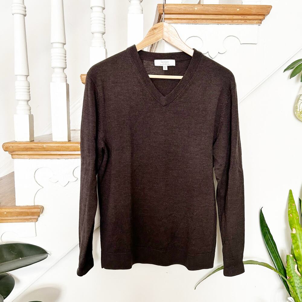 Turnbury Extra Fine Merino Wool Sweater Brown V-Neckline Pullover Knit Size S
